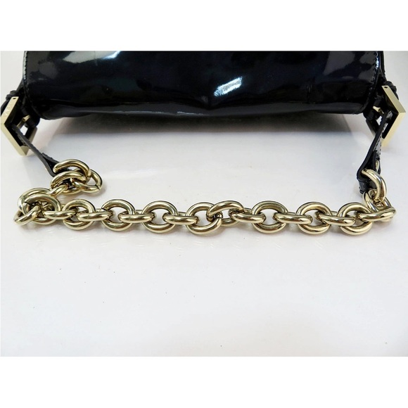 Fendi Black Patent Leather Shoulder Bag with Gold Chain - Picture 7 of 16